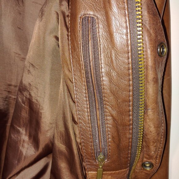 Eddie Bauer 100% Genuine Lamb  Distressed Leather Jacket Size L Brown - Picture 4 of 12